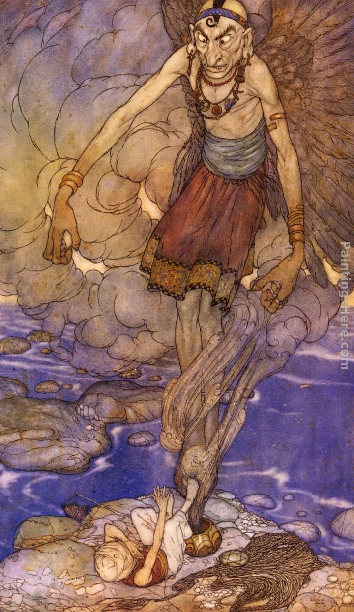 Edmund Dulac La Decouverte Par Sinbad Du Genie